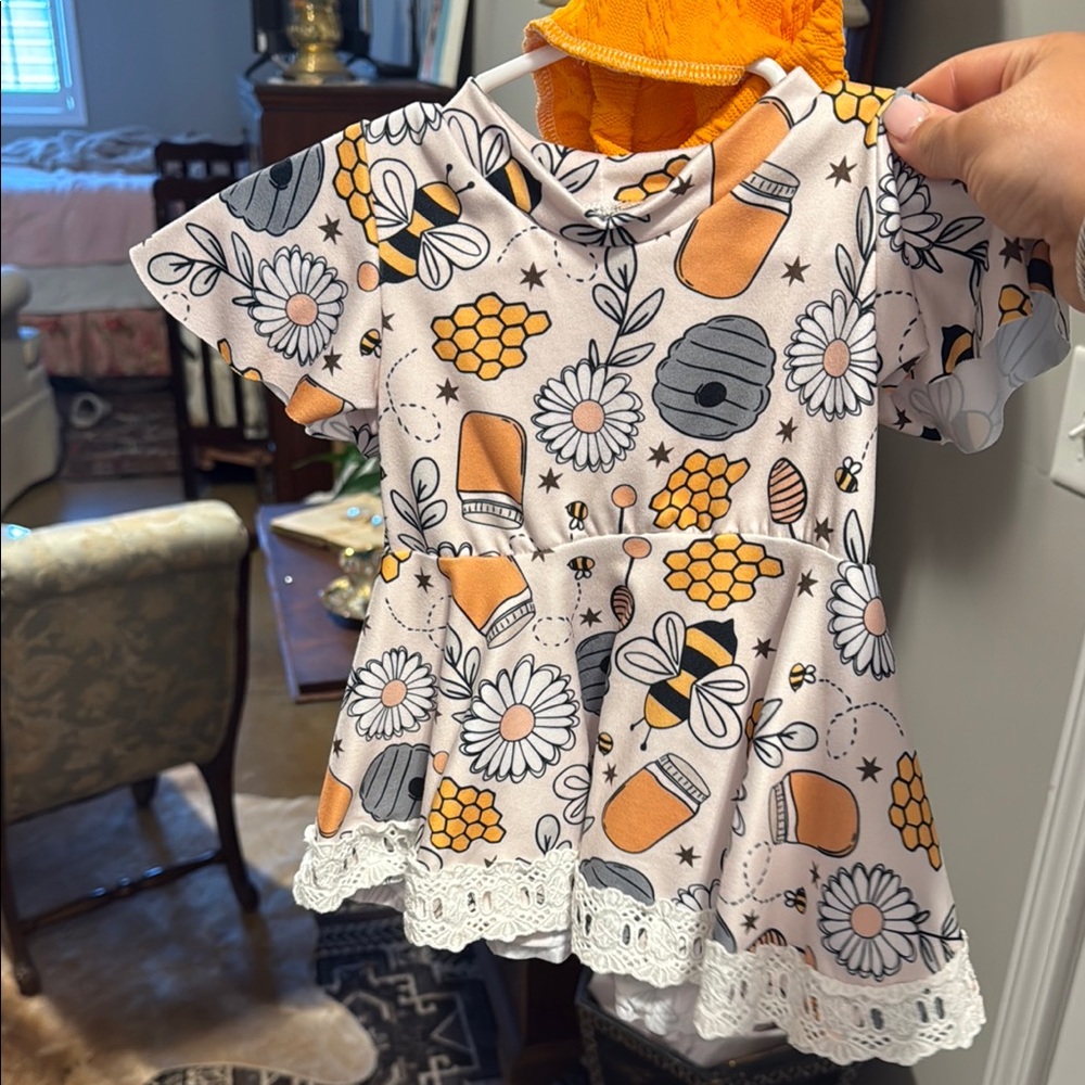 Floral Bee Kids Top with Lace Trim